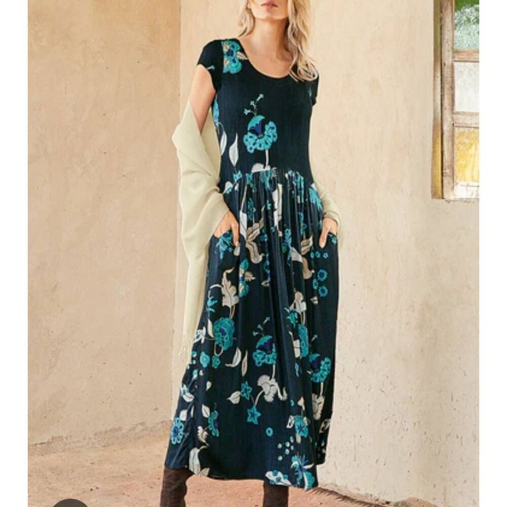 Peruvian Connection Navy Floral Midi Dress